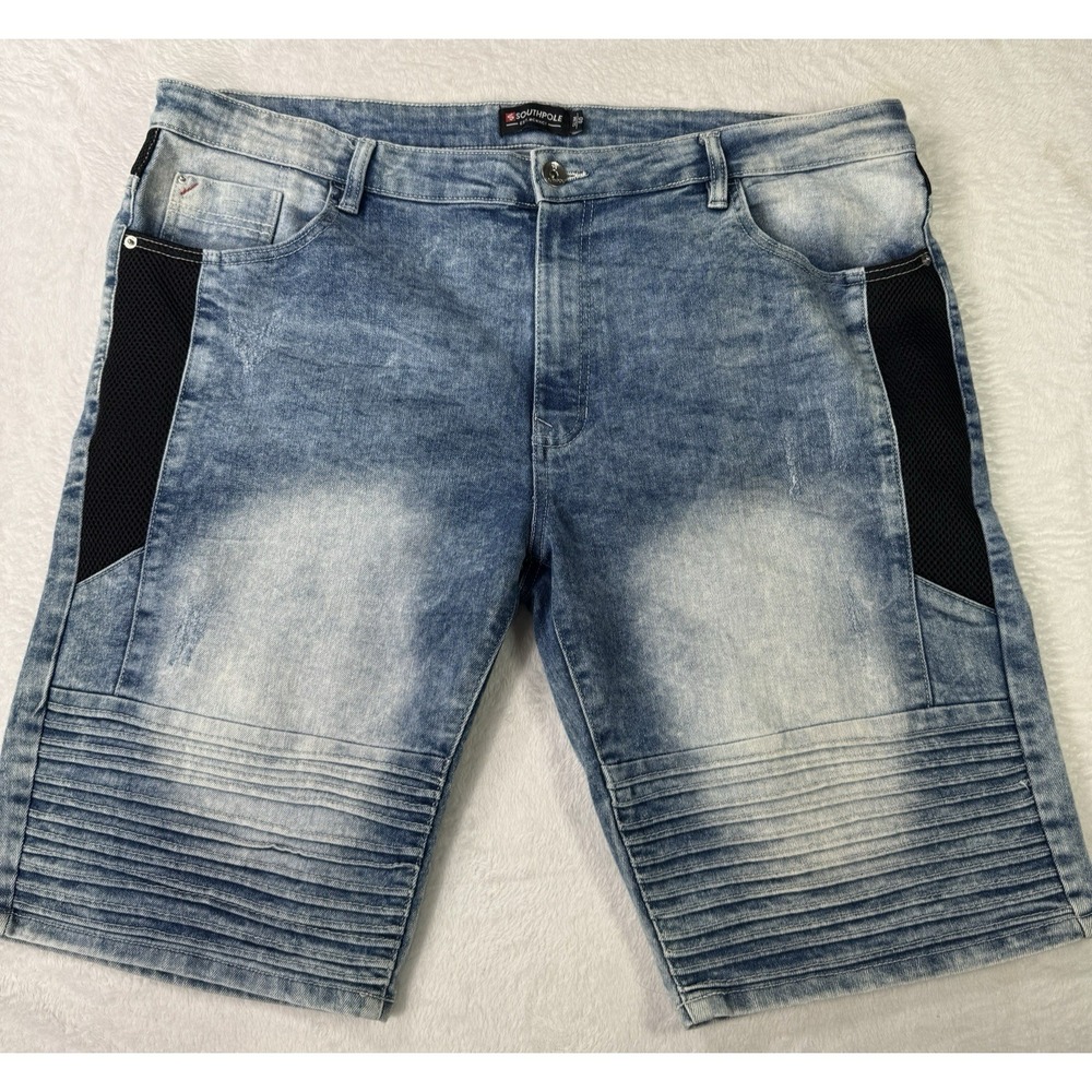 Southpole Denim Jeans Shorts Mens 40 Blue Y2K Acid Bleach Textured Hip Hop